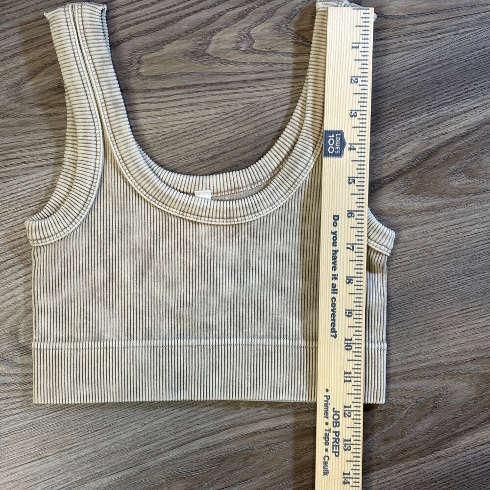 Zenana Ribbed Cropped Tank Top S/M Beige Mineral Wash - Picture 3 of 5